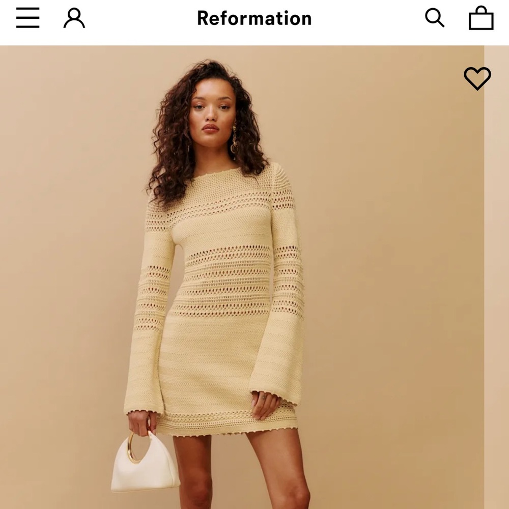 Reformation Inda Open Knit Mini Dress Birch - Size XS